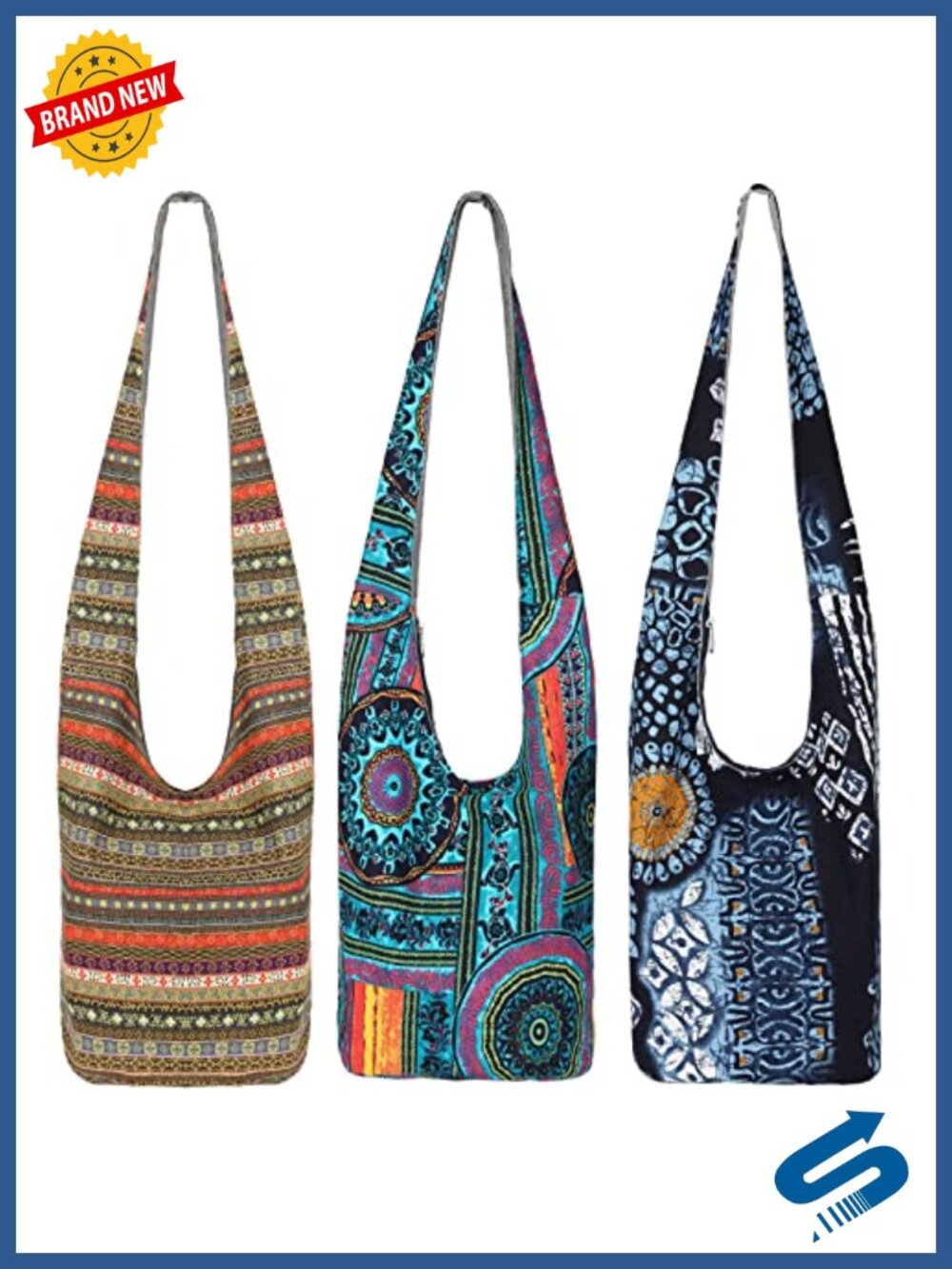 3 Boho Hippie Crossbody Bags Cotton Shoulder Handbags Unisex